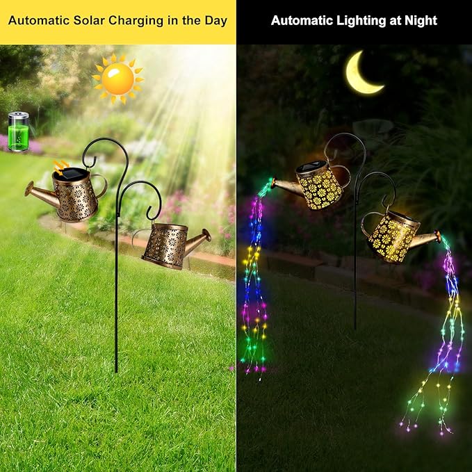 WITOROR Solar Watering Can Lights Outdoor, IP65 Waterproof Garden Decor Solar Garden Light 8 Multi-Color Changing Modes One Pole Two Lights Outdoor Decorations for Yard, Lawn, Patio