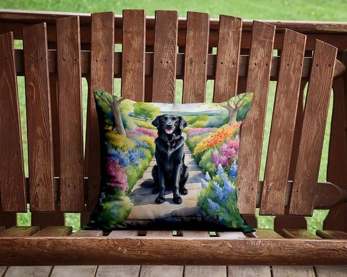 Caroline's Treasures Flat-Coated Retriever Spring Path Throw Pillow Machine Washable, Indoor Outdoor Decorative Pillow for Couch, Bed or Patio, 14Hx14W