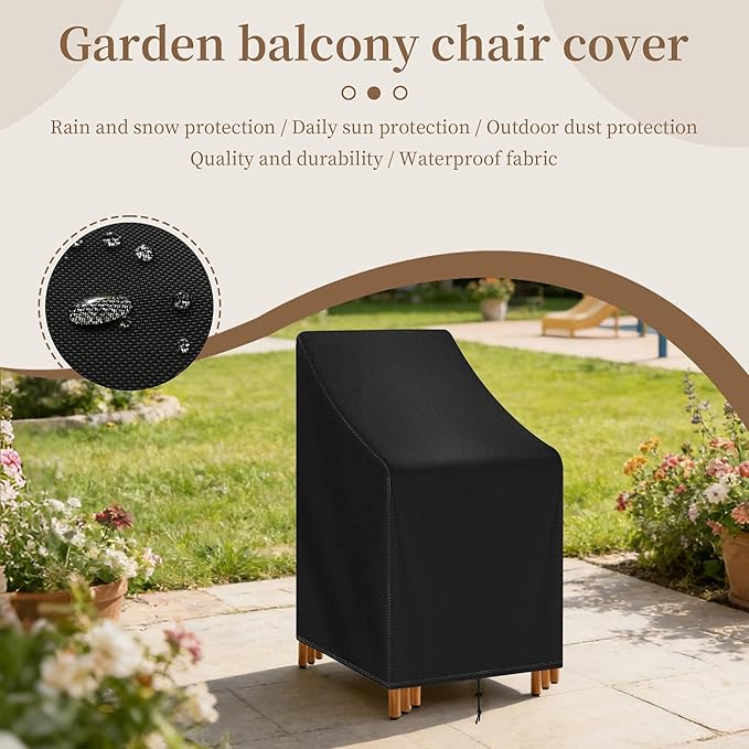 Stackable Patio Chair Cover Waterproof Outdoor Chair Cover Lounge Chair Covers Outdoor Stack Chairs for All Weather Protection 25"Lx25"Wx47"H,Black