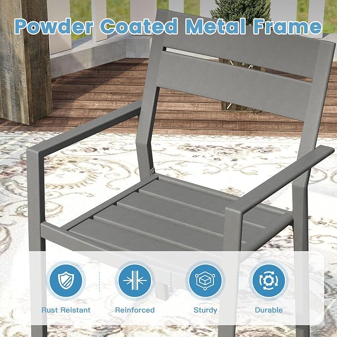 DIFY 5 Pieces Outdoor Patio Dining Set for 4, 40.2" Square Metal Dining Table and 4 Metal Stackable Dining Chairs, Outdoor Table and Chairs for Lawn Garden Poolside, Grey