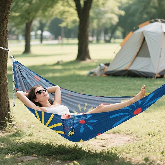 4th_July_Fireworks_Picture_Book_Pattern Outdoor Hammock with Hanging Rope Backyard Hammock for Outside Patio Backyard Poolside