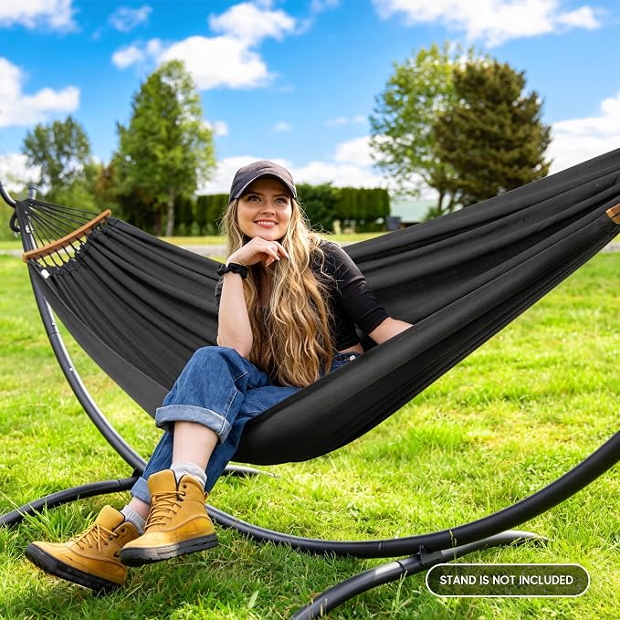 SUNCREAT Hammocks Outdoor Camping Double Hammock with Spreader Bar, Carrying Bag, Portable Tree Hammock for Outside, Dark Gray