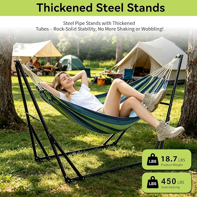 Portable Multifunctional Hammock Chair with Stand for Outside or Inside | 1 Minutes Tool-Free Setup | Easy switching Hammock and Hammock Chair | Adjustable Hammock for Patio Yard | 450 lbs Capacity