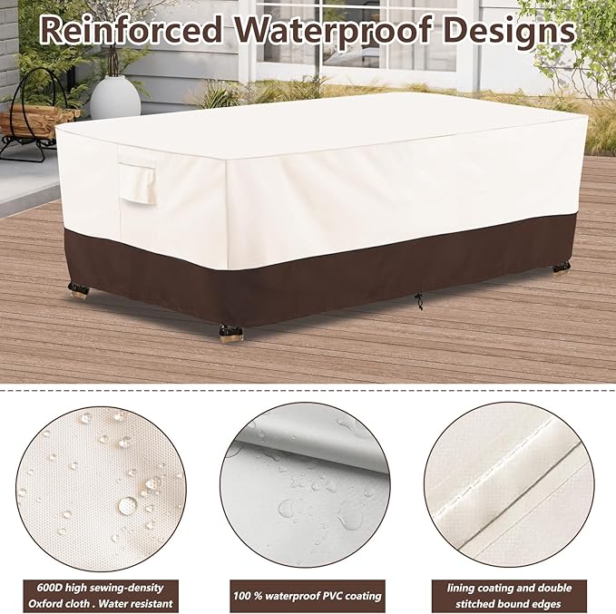 Bitubi Waterproof Patio Coffee Table Cover, Rectangular Outdoor Small Side Table Cover - Fits up to 42L x 26W x 16H inches, Brown