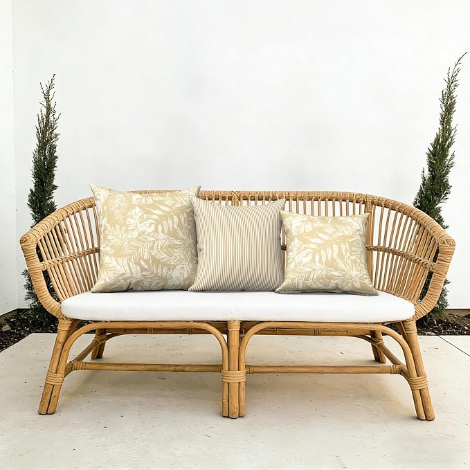 Outdoor Pillow Covers Waterproof 20x20 Inch Set of 2 Tropical Leaf Oat Decorative Outside Patio Furniture Cushion Cases Decor for Porch Garden