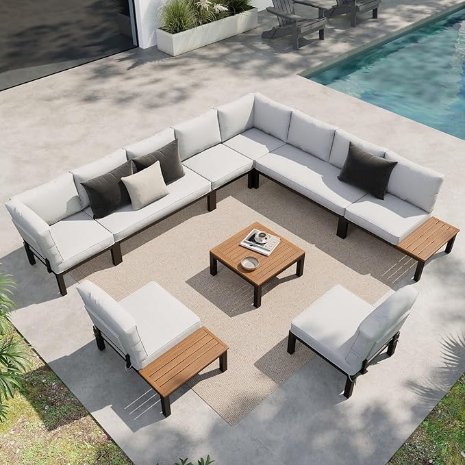 Sophia & William 9PCS Patio Furniture Set, Metal Outdoor Sectional Sofa Patio Conversation Set-2 Single Sofa with Side Table, 4 Single Couch, 2 Loveseat, 1 Tea Table