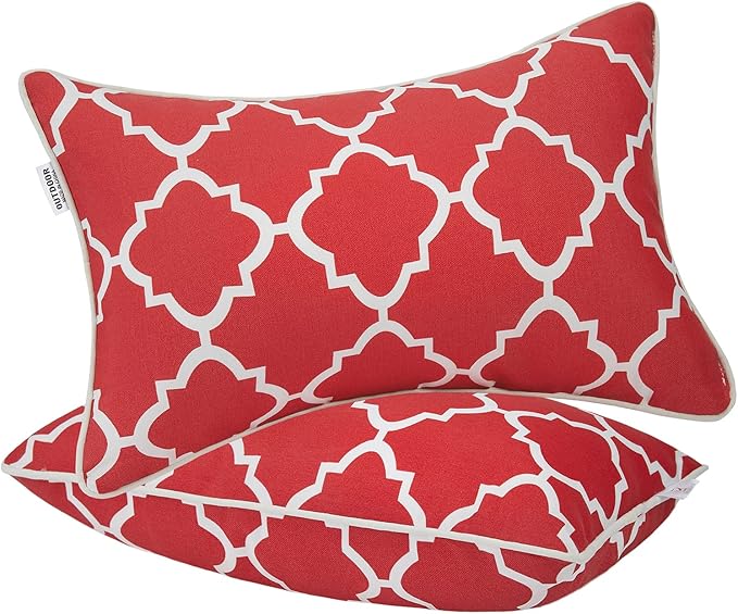 JMGBird Red Outdoor Pillows Waterproof Outdoor Throw Pillow | 12×20 Pillows with Insert Outdoor Lumbar Pillows Outdoor Patio Pillows Rectangular Decorative Pillow for Furniture Patio