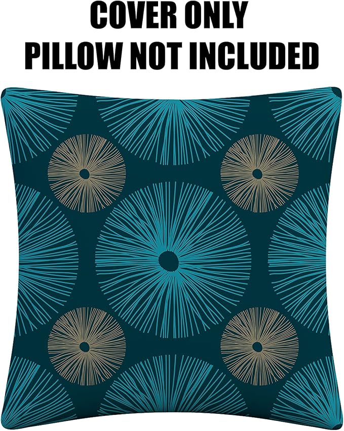 Covers & All Outdoor Square Throw Pillow Cover with Zipper - for Patio Furniture Sofa, Car, Bed UV Resistant Durable Polyester Cushion Case for Home Décor. (16" X 16", Design 03)