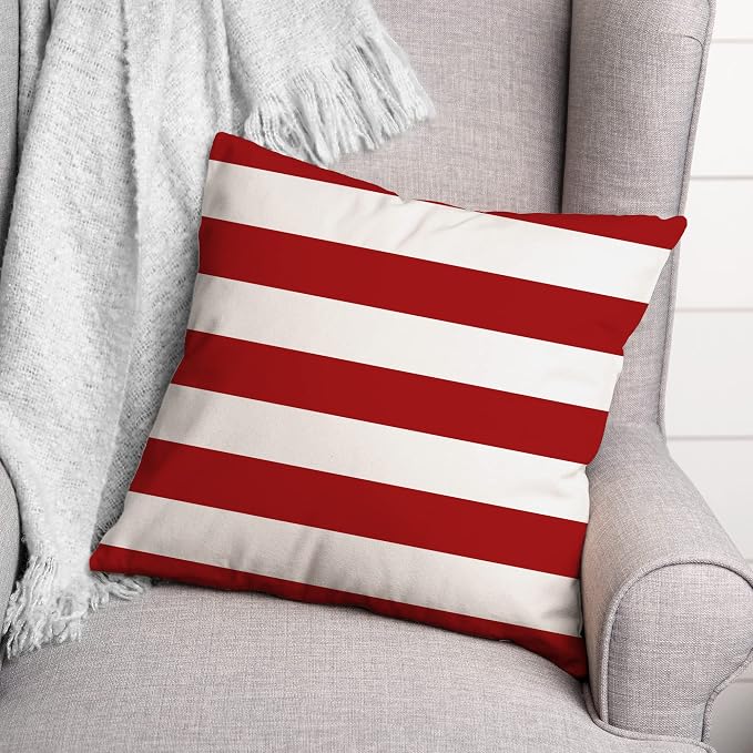 Red and White Stripes Indoor/Outdoor Pillow | Decorative Pillows for Living Room Couch Bed Sofa Patio, Fluffy Soft Cushion | Water Resistant Red, 18x18