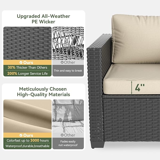 Aoxun Patio Furniture Set with Fire Pit Table, 6 Piece Outdoor Furniture Set with Wicker Ottomans, Rattan Outdoor Patio Sectional Sofas with Thickened Cushion & Waterproof Cover Beige