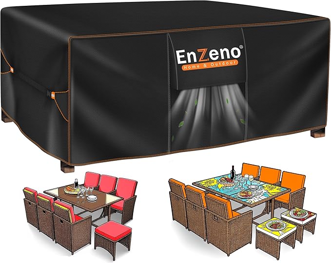 Enzeno Patio Furniture Set Cover Waterproof, Outdoor Dining Coffee Table Chair Covers Rectangular, Heavy Duty Outside Weatherproof Sectional Set Covers for Protection 84" L x 44" W x 28" H Black