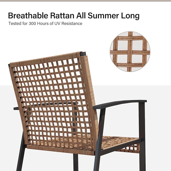 LAUSAINT HOME Outdoor Rattan Bistro Set, Patio Furniture Wicker Chairs Set of 6 with Deep Seating and Thick Cushions, Oversize Conversation Set for Garden, Balcony and Backyard (Beige)