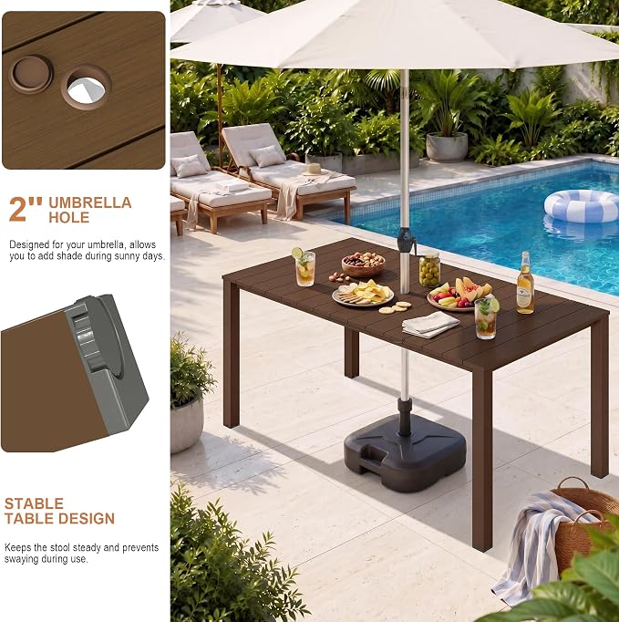 Domi HDPE Outdoor Dining Set, All-Weather 3 Piece Outdoor Dining Table Set with 2" Umbrella Hole, Outdoor Patio Dining Set for Garden, Poolside, Backyard, Deck, Brown