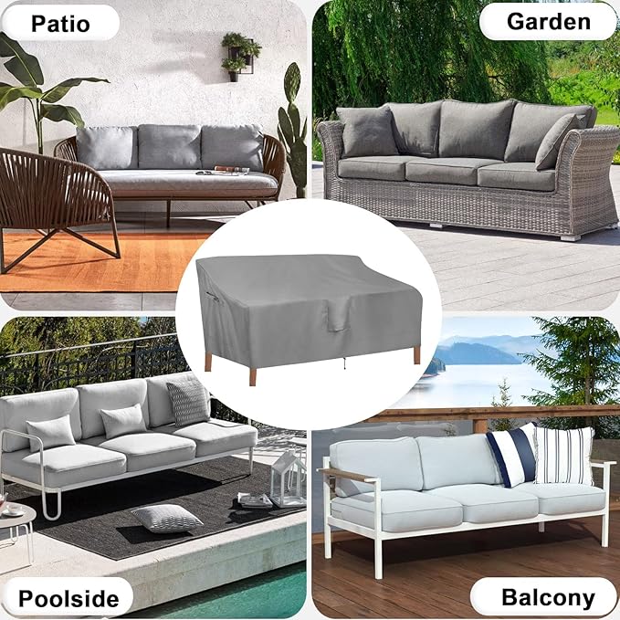 OutdoorLines Outdoor Waterproof Patio 3-Seater Couch Cover - UV Resistant Patio Sofa Furniture Covers Weatherproof Heavy Duty Glider Covers for Outdoor Furniture, 88Wx32.5Dx33H Inches, Gray