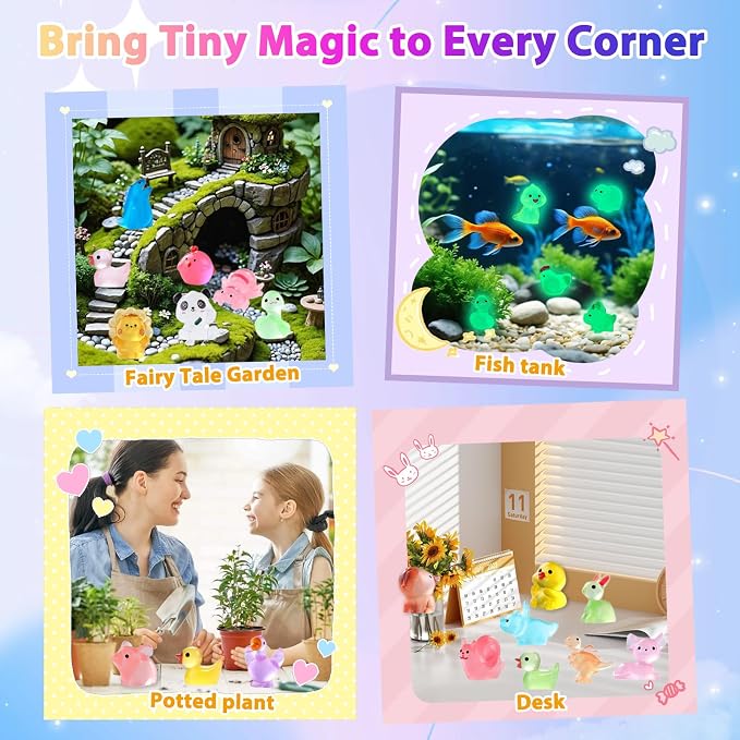 100 Pcs Blind Bags Mystery Resin Animals: Mini Glow in The Dark Resin Animals Mystery Bags for Fairy Garden Dollhouse Décor Collectible Craft Mini Figures
