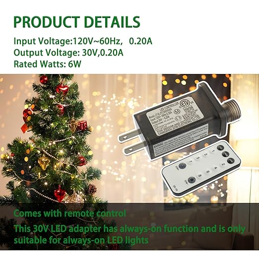 30V 6W 8 Mode LED Controller with Memory Function and IR Remote Control Low Voltage Transformer for Holiday String Lights,not Fit for 8 Mode with Control Box and 1 Mode String Light(1 pcs)