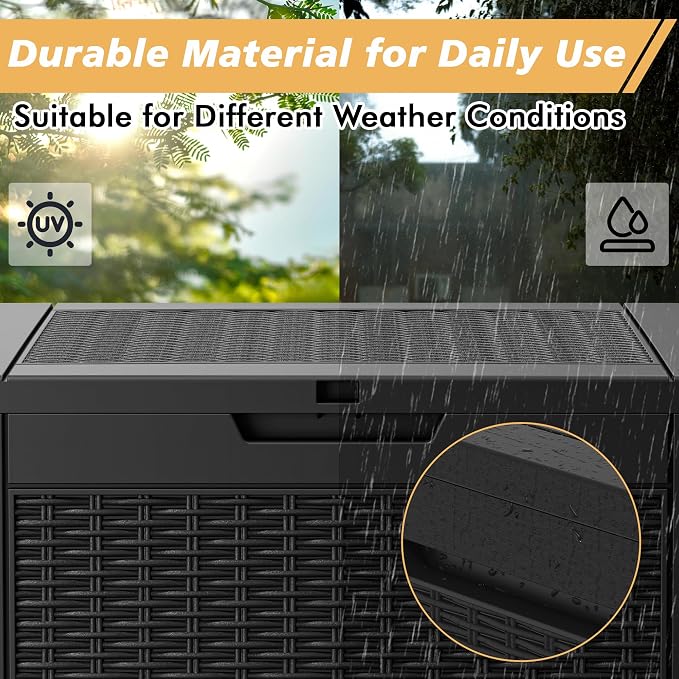 Fancyango 31 Gallon Outdoor Deck Box Waterproof, 2 Packs Storage Box for Patio, Resin Storage Bench Lockable for Garden Tools, Package Delivery, Black