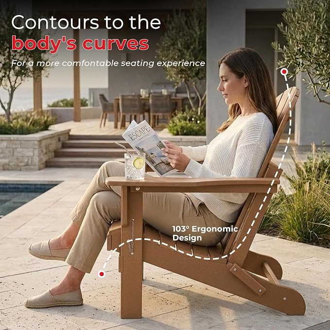 Costaelm Patio Conversation Set, 5 piece Balcony Furniture, Small Patio Firepit Furniture Outdoor Adirondack Square Coffee Table and Chair for Backyard Lawn Porch Pool Garden, Teak
