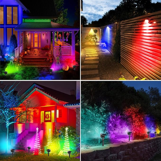 Solar Spot Lights Outdoor Color Changing, Halloween RGB Spotlights | 1 Pack/7 Modes, Waterproof, Solar Powered, Landscaping, Lighting for Outside Pathway Yard Wall Garden Walkway