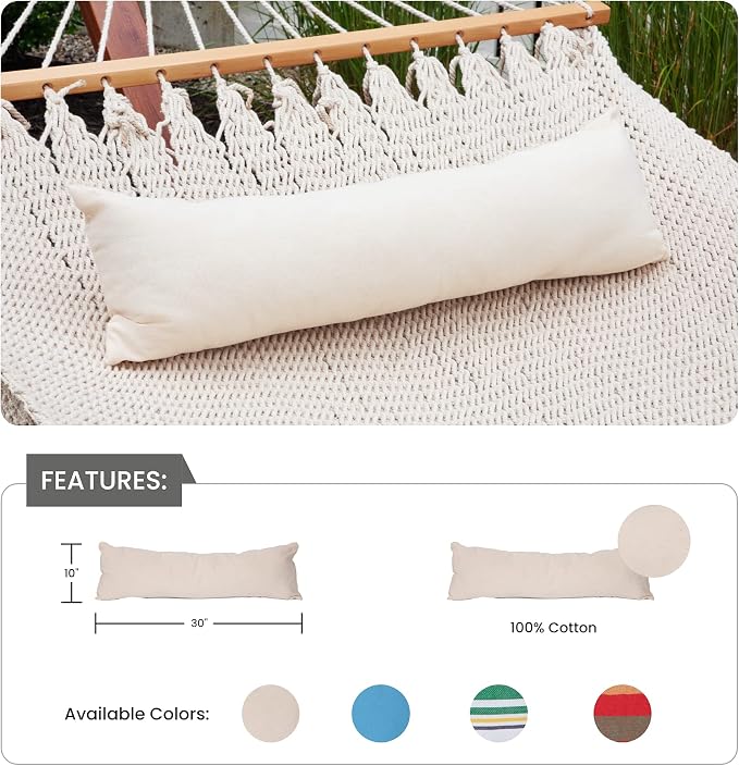 Sol Living Acapulco Outdoor Patio Pillow Cotton Hammock Cushion Patio Swing Chair Accessories Hand Woven Decorative Accent Throw Pillow Use Inside Outside Backyard Decor Porch Swing - Natural
