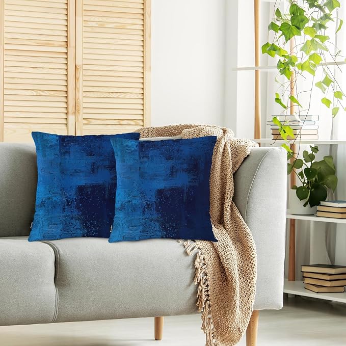 Swono Abstract Art Throw Pillow Case, Modern Graffiti Brush Square Home Decorative Cushion Cover for 18 X 18 Inches Pillow Covers, 2 Pack Pillowcases for Bedroom Office Dorm Couch, Dark Blue