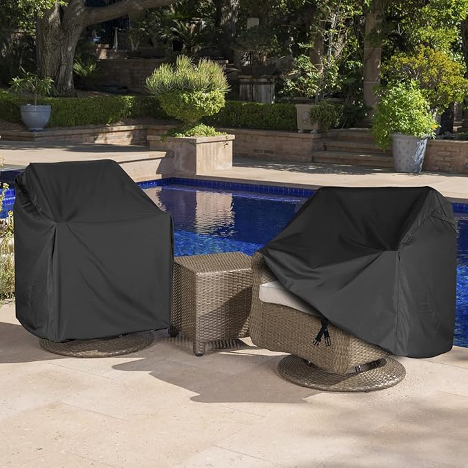 Waterproof Patio Chair Covers 4 Pack ( 37.5 W x 39.25 D x 38.5 H inches) for Outdoor Swivel Chair/Lounge Deep Seat Cover, Heavy Duty and Waterproof Outdoor Patio Furniture Covers, Black