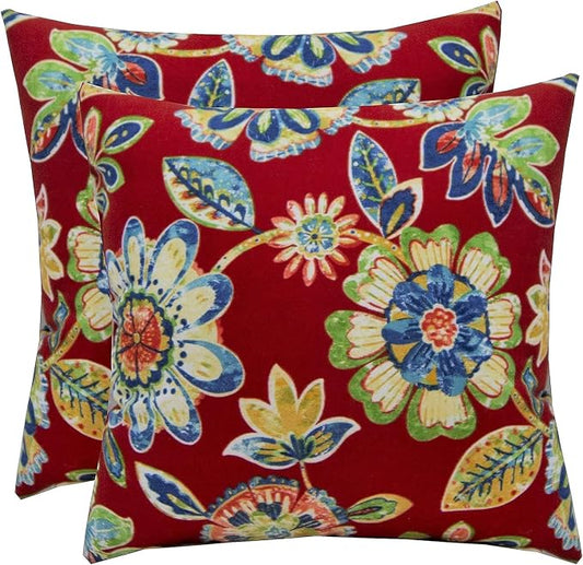 RSH DECOR: Square Throw Pillows Set of 2 | 20” x 20” | All-Weather Spun Fabric | Water and Fade-Resistant | Outdoor Accent Pillows for Patio Furniture | Daelyn Cherry