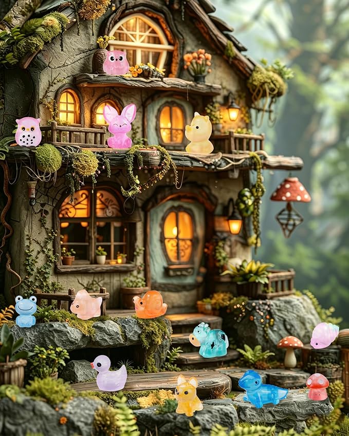 FIVEIZERO 100PCS Luminous Mini Resin Animals Bulk, 20 Styles | Waterproof, Fade-resistant, Non-toxic, Smooth Edges, Fairy Garden Decor, Aquarium Accents, Party Favor Fillers