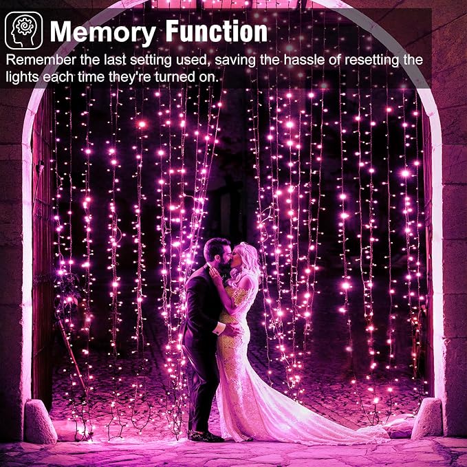 2 Pack Christmas Lights Outdoor, Total 200FT 600 LED Christmas Tree Lights | Pink, Plug in 8 Modes Waterproof String Lights for Outside Indoor Bedroom Home Patio Balcony Xmas Holiday Decorations
