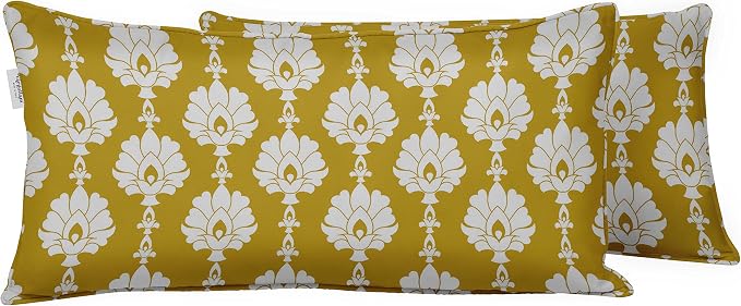 Indoor/Outdoor Polyester Fabric Lumbar Pillow Cover, All-Weather Waterproof Rectangular Cushion Case for Patio Furniture, 12 x 18 Set of 2 - Block-44