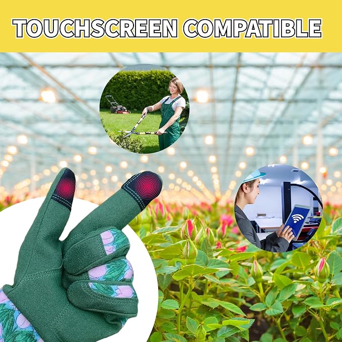 Thornproof Rose&Cactus Gardening Gloves,Gauntlet Garden Glove,Gifts | Canvas,Cute Floral Pattern,Leather Palm,Touchscreen,Durable Material,Garden Gift,Men&Women,Machine Washable,Adjustable Cuff