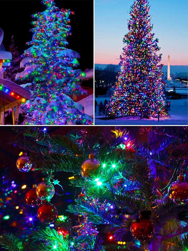 Solar Christmas Lights Outdoor 4 Pack 400 LED Solar String Light Multicolor | 8 Lighting Modes, Memory Function, Auto On/Off, 132FT Waterproof Twinkle Lights for Outside Porch Fence Balcony Decorations
