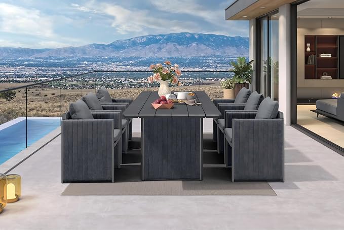 PURPLE LEAF 7-Piece Outdoor Dining Set Modern Patio Furniture Set with Aluminum Table and Chairs All-Weather Grey Olefin Cushions for Garden Backyard Kitchen