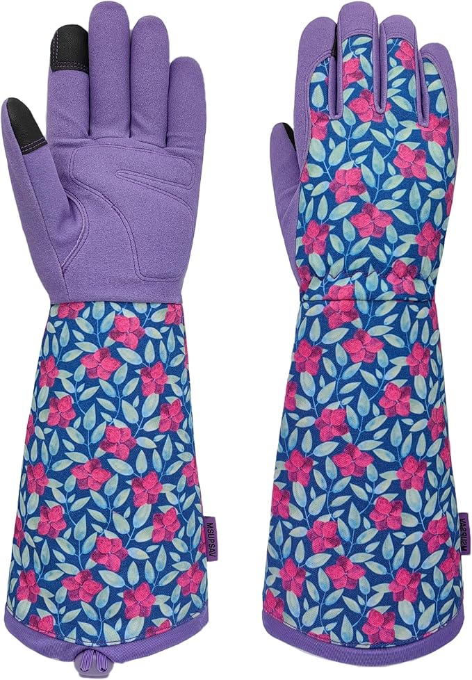 Thornproof Rose&Cactus Gardening Gloves,Gauntlet Garden Glove,Gifts | Canvas,Cute Floral Pattern,Leather Palm,Touchscreen,Durable Material,Garden Gift,Men&Women,Machine Washable,Adjustable Cuff