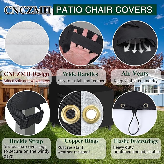 Heavy Duty Patio Chair Covers Waterproof Outdoor, 2 Pack 600D Patio Furniture Covers for Outdoor Rocking Swivel Adirondack Chairs, Lounge Deep Seat 38'' W x 40''D x 24''H/ 34''H Black