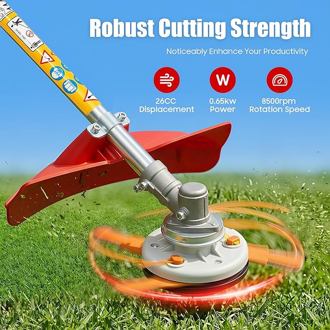 2 Stroke 26cc Gasoline Weed Trimmer Brush Cutter Lawn Edger Grass Weed Eater, Gas Weed Trimmer Gas Weedeaters Grass Trimmer Cordless Gasoline Power w/ 2 Blade Heads