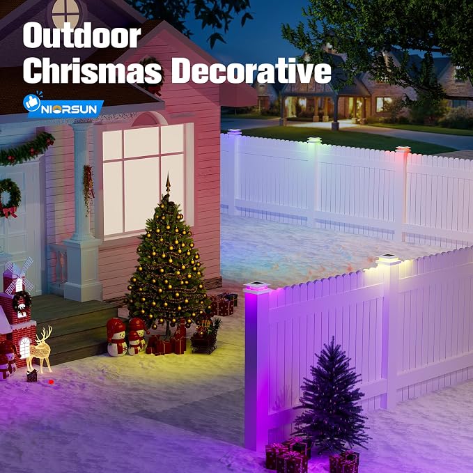 4x4 Post Solar Lights Color Changing,Solar Post Light,16 Pack White | RGB Solar Post Cap Lights for 4x4 Post Caps Wood Vinyl,5x5 Vinyl,IP44 Waterproof Fence Post Solar Lights Outdoor for Deck
