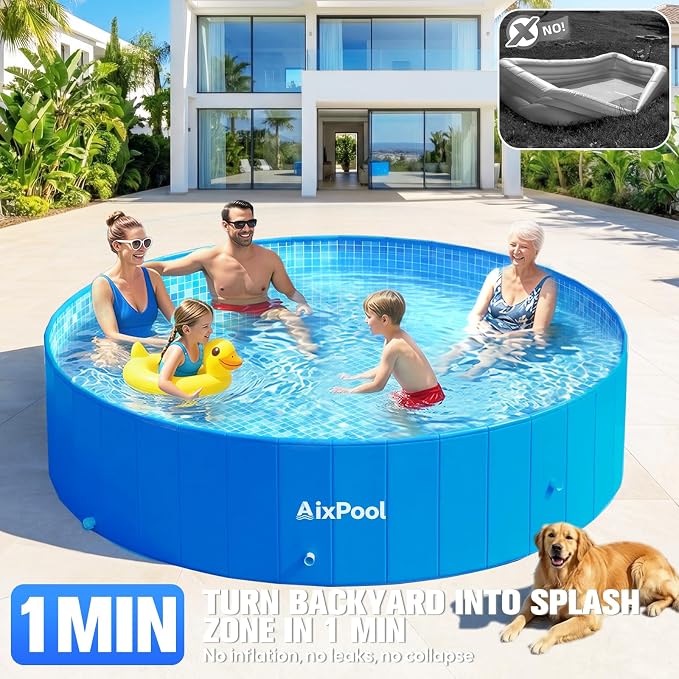 2026 Large Foldable Pool,Non-Inflatable Pool for Adult,Foldable Swimming Pool,Plastic Kiddie Portable Pool,Collapsible Kid Pool for Backyard,Oversized Easy Setup Family Pool for Adult,6.5FT