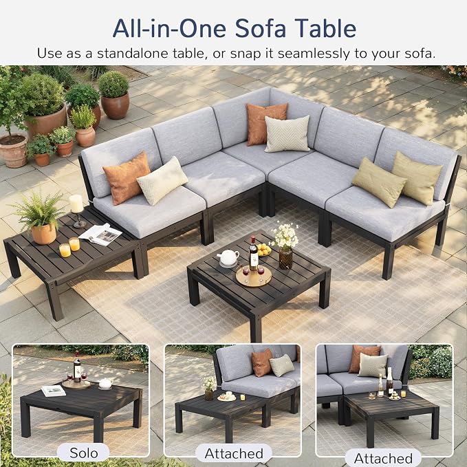 Stoog 6-Piece Patio Sectional Sofa Set, Modular Outdoor Furniture Set - All-Weather Waterproof HIPS Frame & Quick-Dry Olefin Cushions, Black