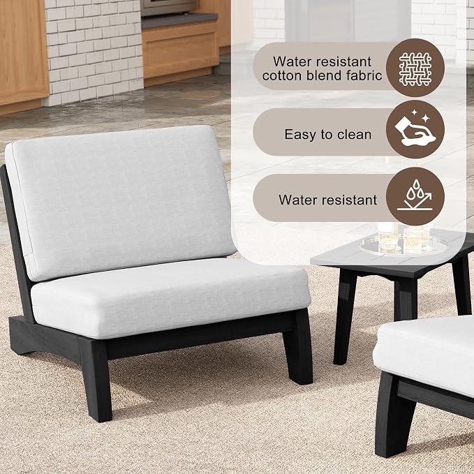 4 Pieces Patio Furniture Sets, All-Weather Outdoor Wood Bistro Set Patio Conversation Coffee Table Chiars and Patio Loveseat for Balcony, Backyard