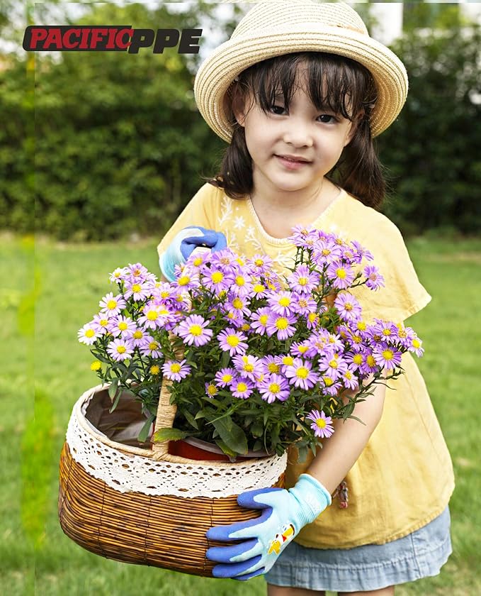PACIFIC PPE 3 Pairs Kids Gardening Gloves for Age 5-9, Toddler Rubber Coated Garden Gloves, Kids Work Gloves, for Children, Boys and Girls, Multicolor, XXS