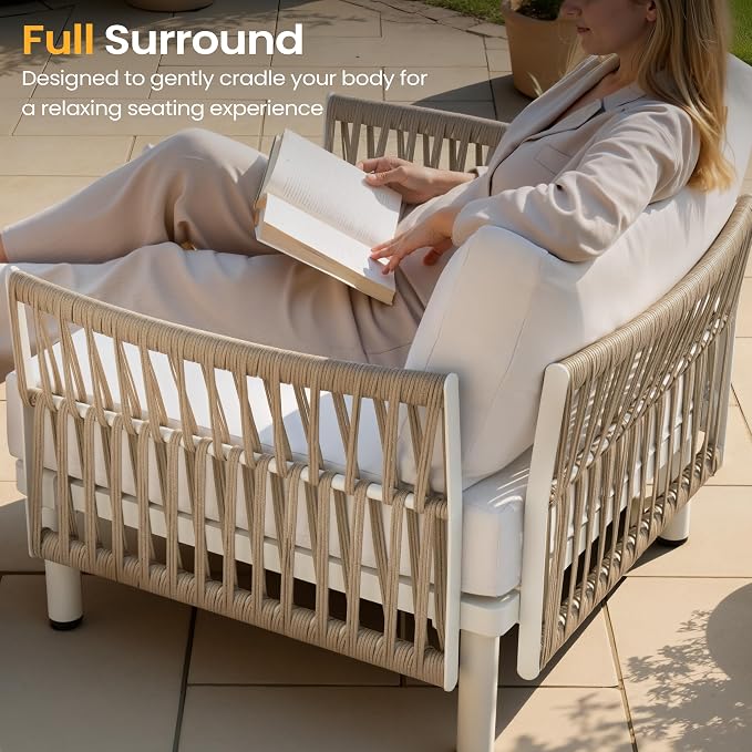 5-Piece Aluminum Modern Outdoor Sectional Sofa with Coffee Table - Weather-Resistant 31" Deep Seating Patio Conversation Set, 5.1" Thick Removable Cushions for Deck, Porch & Backyard, Beige