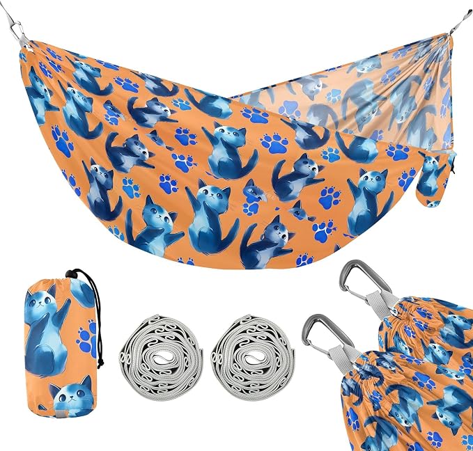 Camping Hammock Outdoor Hammocks for Outside Kitten Orange Beach Trees Portable Lightweight with Pockets Tree Straps Indoor