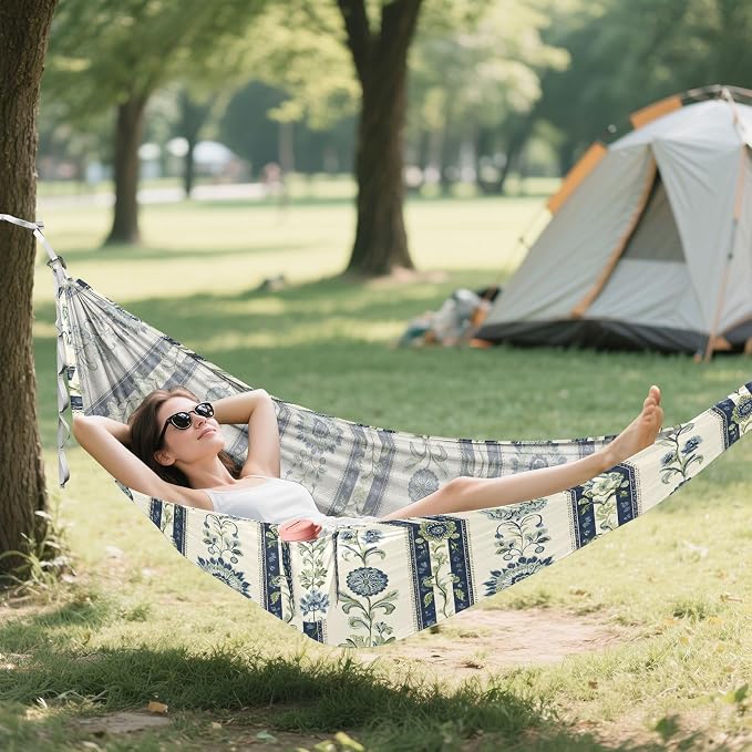 Camping Hammock Outdoor Hammocks for Outside Indian Flower Stripe Beach Trees Portable Lightweight with Pockets Tree Straps Indoor