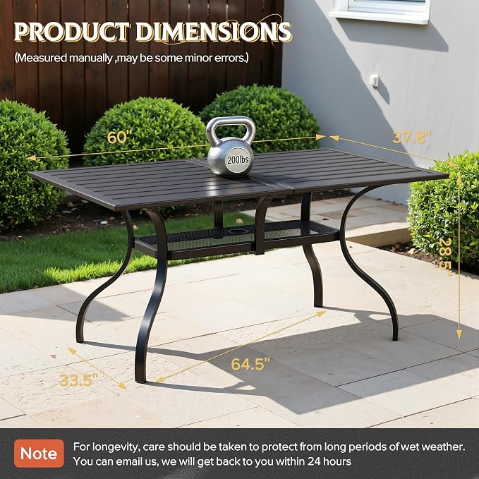 SUNCROWN 8-Piece Outdoor Dining Set, All Weather Patio Furniture Sets with 6 Black Swivel Textilene Mesh Chairs & Rectangular Metal Table & 1 Light Blue 9Ft Umbrella for Garden Backyard Poolside