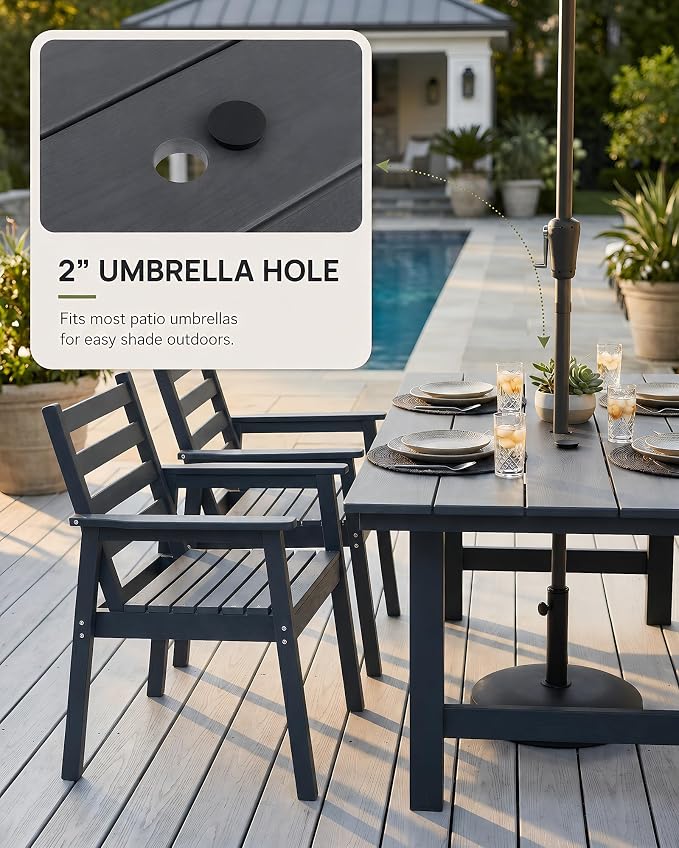 12 Piece HDPE Outdoor Dining Set for 10, Patio Dining Furniture Set with 2” Umbrella Hole, Weather Resistant Outdoor Table and Chairs for Garden, Poolside, Backyard, Deck