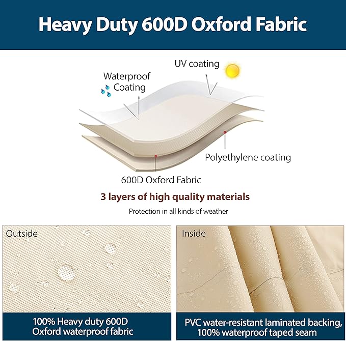 Outdoor Sectional Cover Patio Furniture Covers Waterproof Rip-Stop Anti-UV 600D Heavy Duty Couch Sofa Cover with 3 Air Vent (Beige & Reddish Brown, L-Shaped-85''X110'')