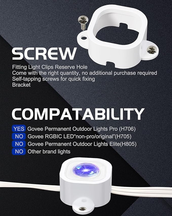 Light Clips for Govee Pro Outdoor Lights H706/H806, 90 Pcs Mounting Brackets, Install Firmly, Replace 3M Glue, for Govee Pro Permanent Outdoor Lights Extension（White）