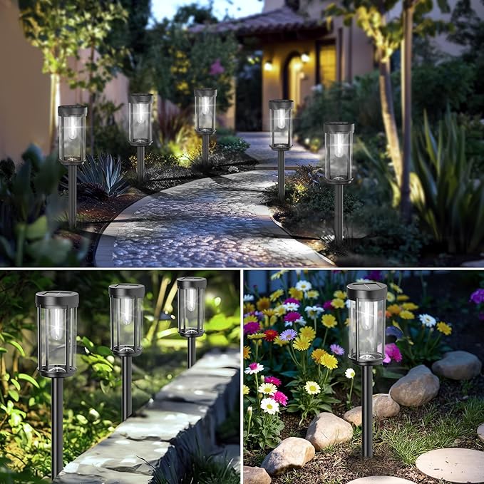 16 Pack Solar Lights Outdoor Waterproof for Garden Walkway Pathway Lawn Yard Decorative Modern Landscape Lighting. (Cool White Light, 16)