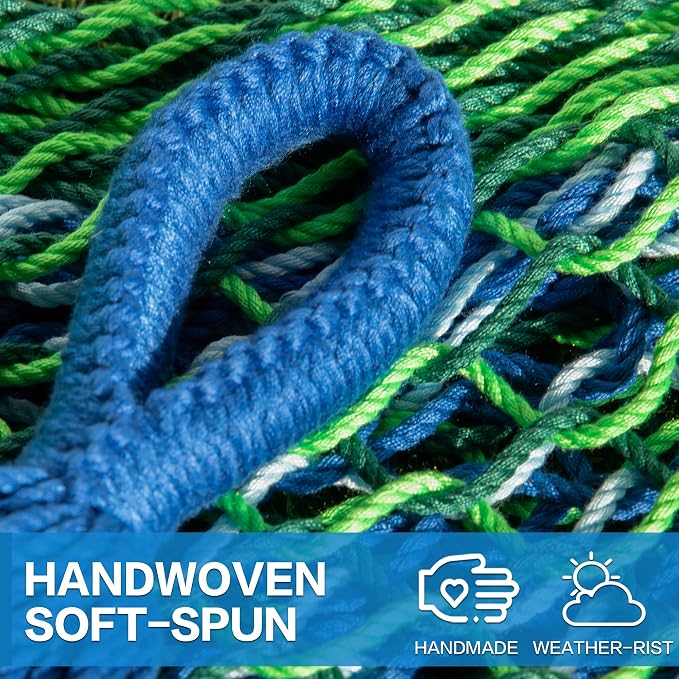 PNAEUT Handwoven Mayan Hammock, Thick Soft Rope Double Hammock for Outdoor Outside & Indoor, 600 lbs Capacity Heavy-Duty, Includes Tree Straps, Carabiners & Carry Bag(Lake Superior, X-Large)